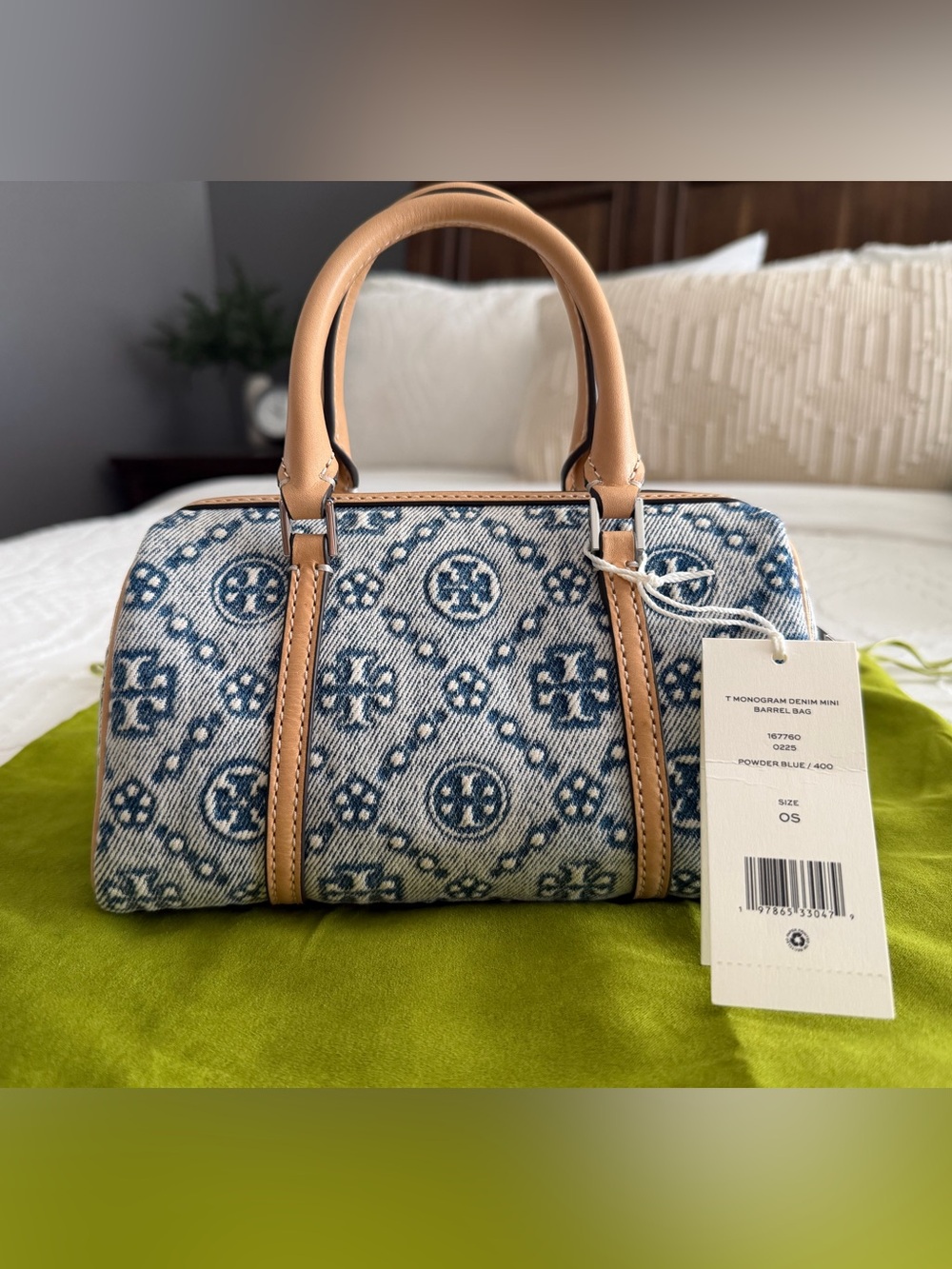 T MONOGRAM DENIM PETITE BARREL BAG